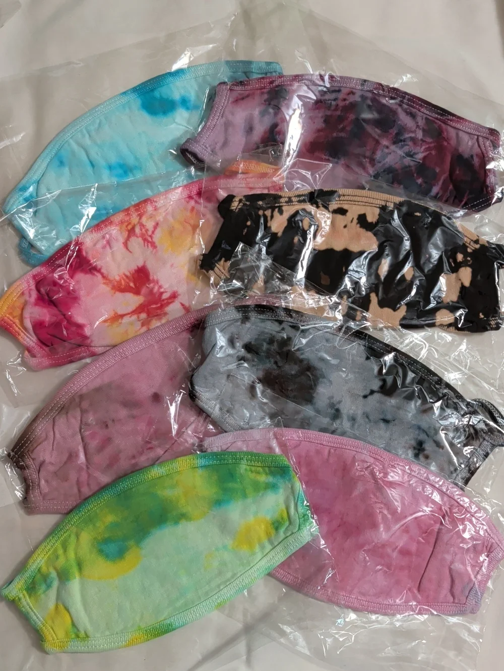 NWOT (009) Tultex Assortment Of 8 Cotton Hand Tie-dyed Face Masks/ Kids & Adults